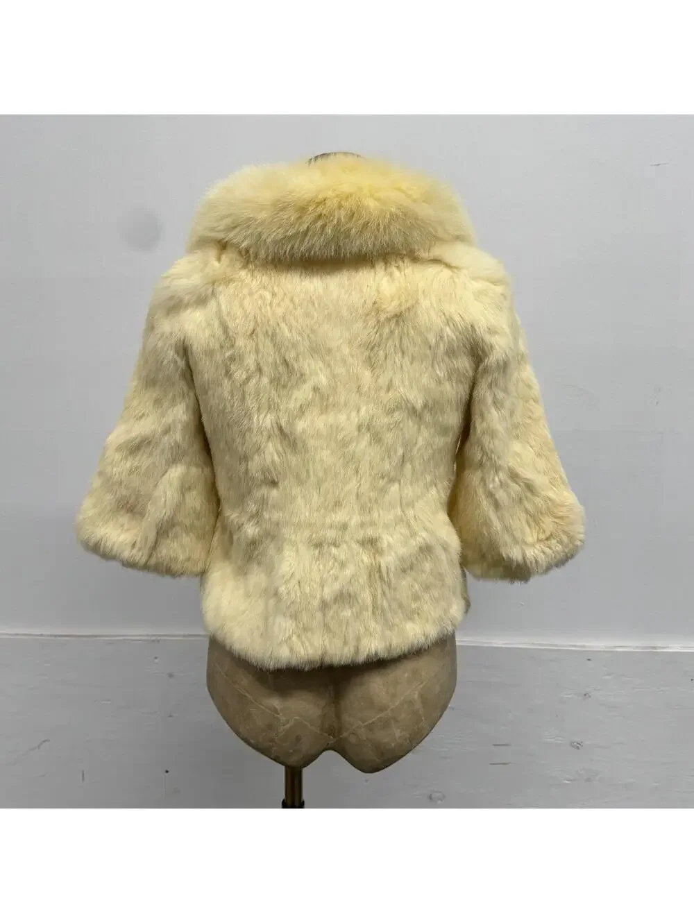 Vintage Y2K Cream White Rabbit & Fox Fur Jacket Coat - Picture 5 of 8